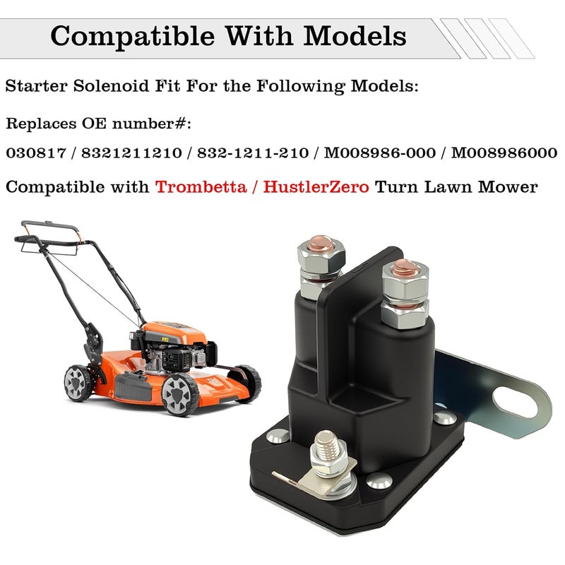 FBLOWMOD 030817 Starter Solenoid Relay for Lawn Mower, 12V Relay Switch, Fit for Trombetta HustlerZero Turn Lawn Mower, Replace 832-1211-210, 8321211210 - Image 2
